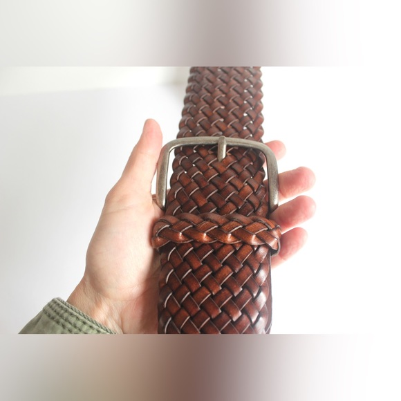 Vintage Cognac Brown Woven Knotted Leather Belt, Size XL Adjustable 33-41” Wide - Picture 5 of 7